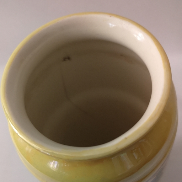 Vintage Lancaster & Sons England Lusterware Yellow Vase Fruit & Flowers, 7" Tall - Picture 6 of 7